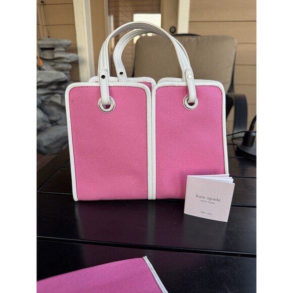 Pink Kate Spade Handbag Leather Trim Crossbody Satchel Makeup Bag - Picture 12 of 12